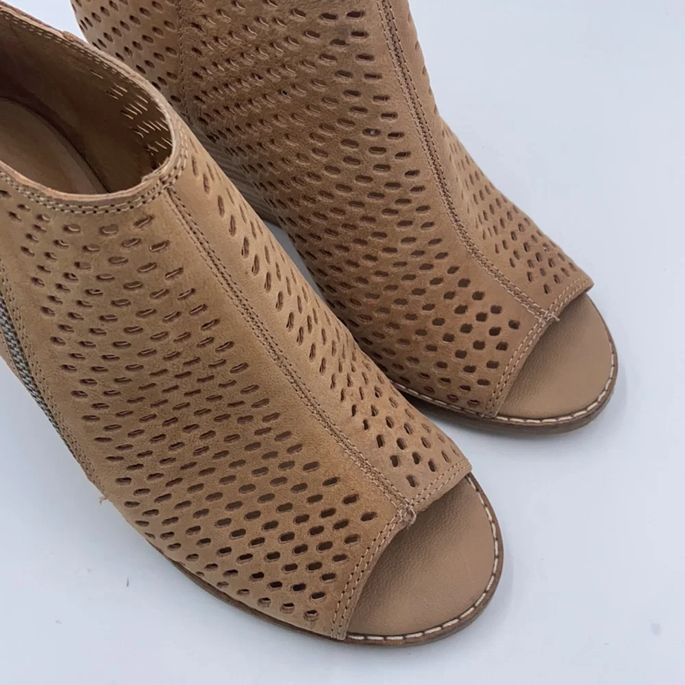 Lucky Brand Taupe Perforated Peep-Toe Wedge Booties